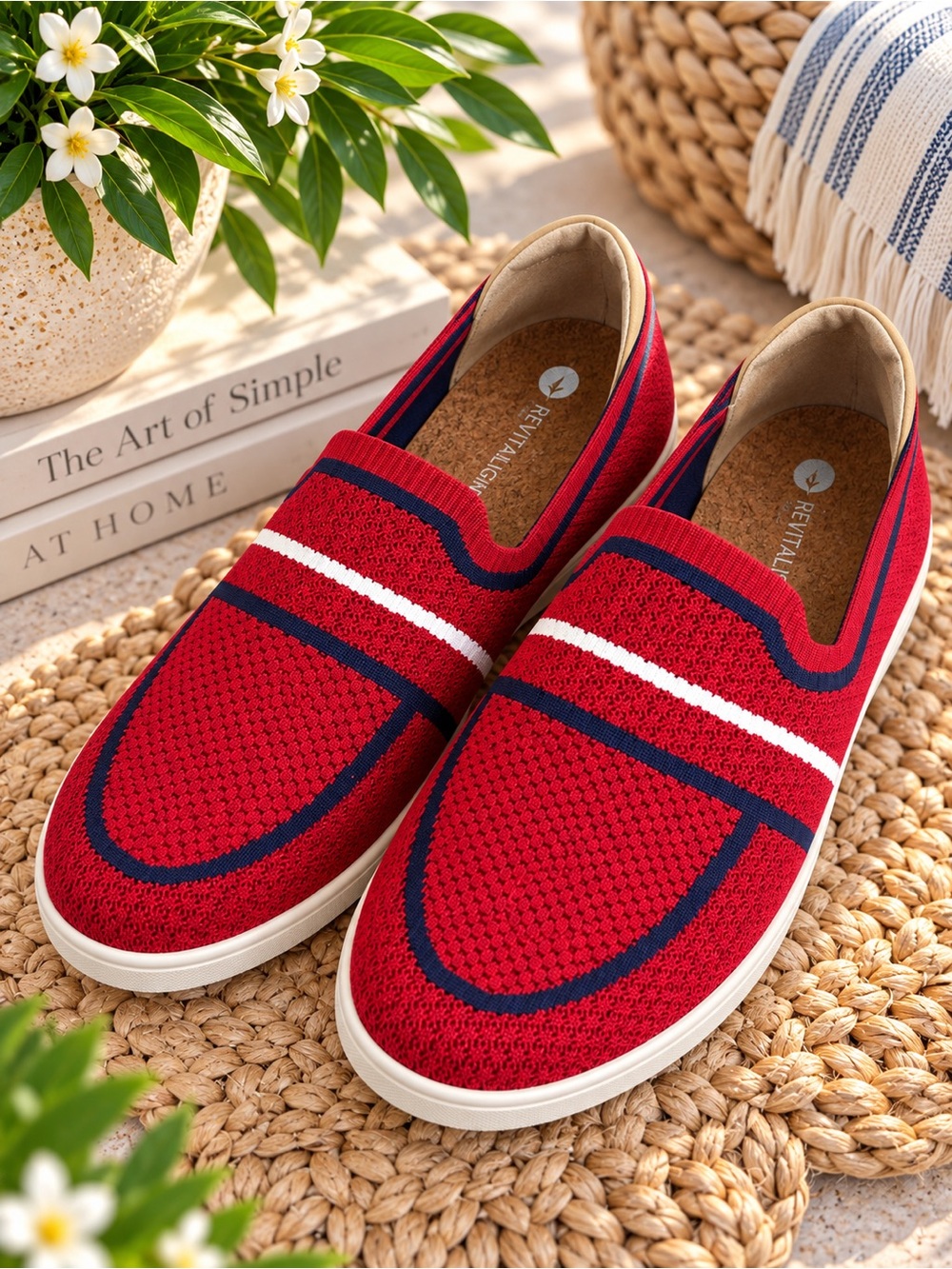 Revitalign Mariner Sola Red Navy Orthotic Knit Slip-On Shoes Sz 9 old money #90